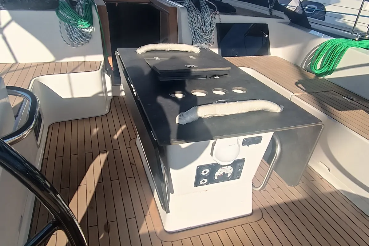 Deck of Dona, a D&D Kufner 50 sailboat at Punat, Croatia