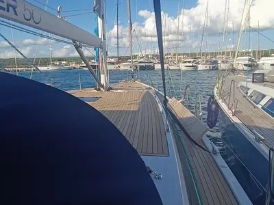 Deck of Dona, a D&D Kufner 50 sailboat at Punat, Croatia