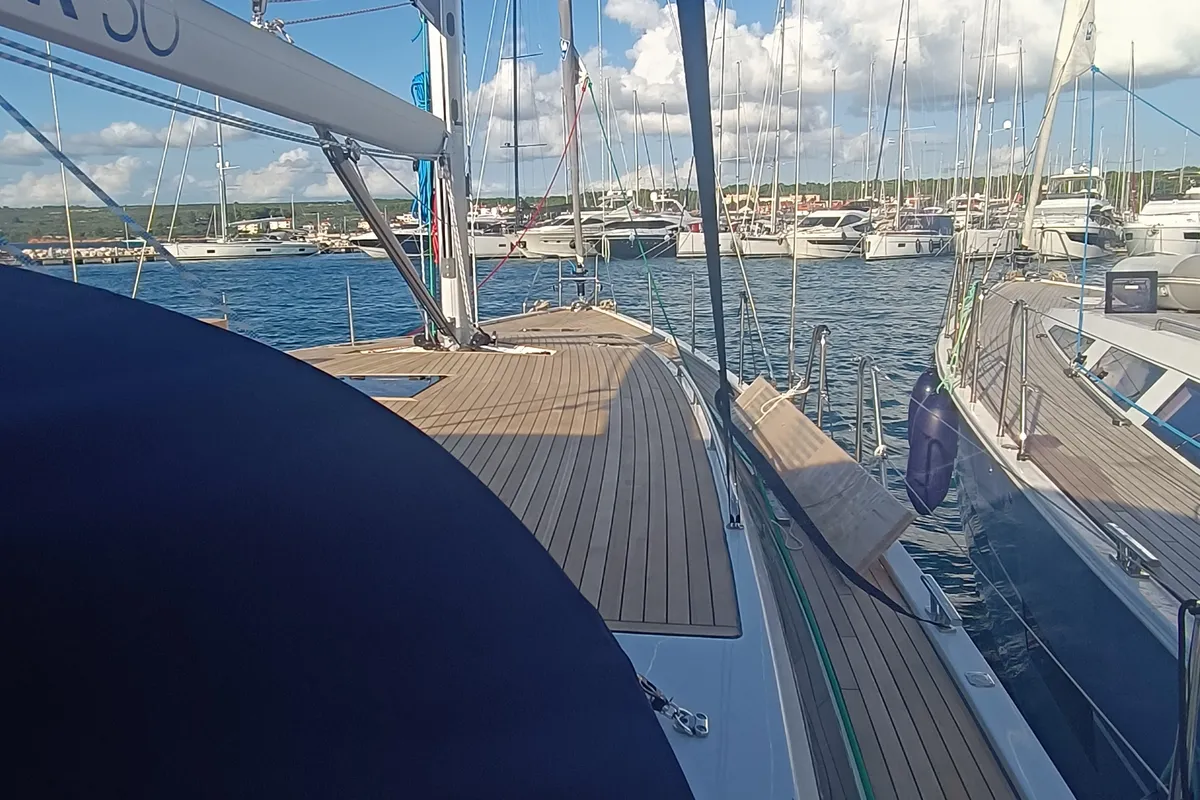 Deck of Dona, a D&D Kufner 50 sailboat at Punat, Croatia