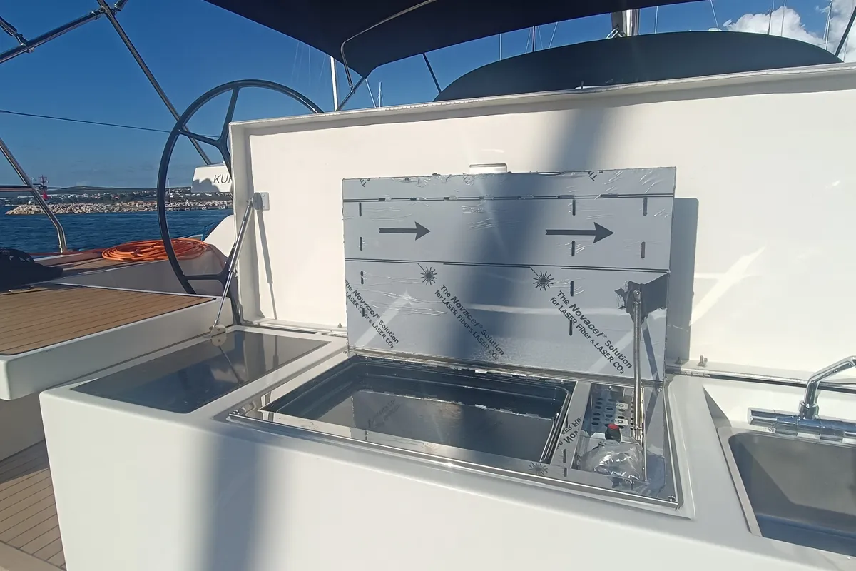 Deck of Dona, a D&D Kufner 50 sailboat at Punat, Croatia
