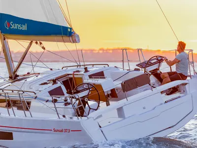Cockpit of Sunsail 37.3 Premium, a Dufour 37 sailboat at Municipal Unit of Lefkada, Greece