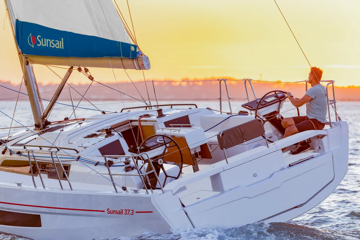 Cockpit of Sunsail 37.3 Premium, a Dufour 37 sailboat at Municipal Unit of Lefkada, Greece