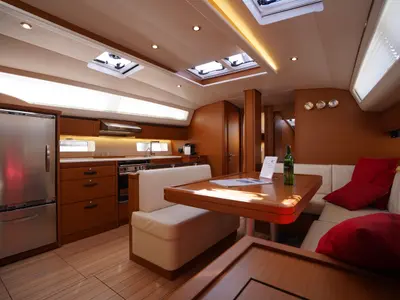 Salon of Cappuccino Due, a Jeanneau 54 sailboat at Marmaris, Turkey