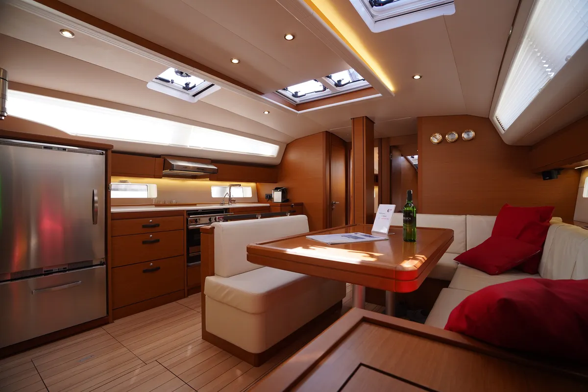 Salon of Cappuccino Due, a Jeanneau 54 sailboat at Marmaris, Turkey