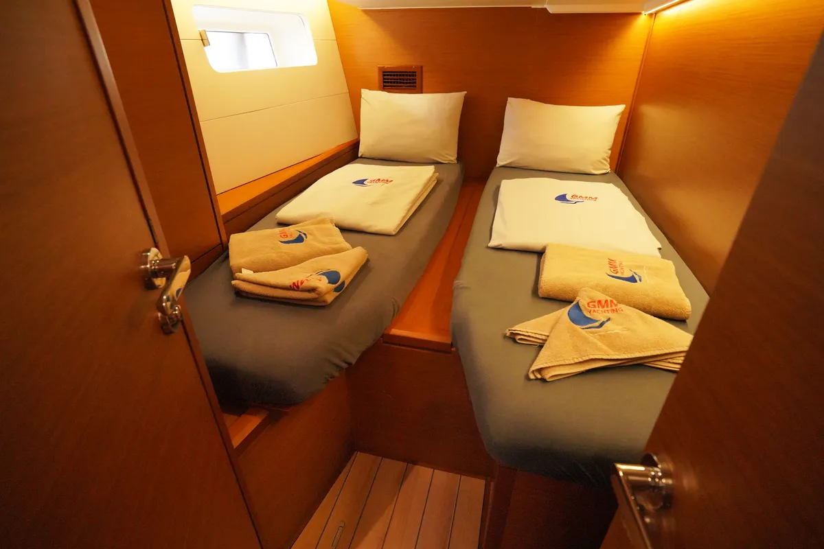 Cabin on Cappuccino Due, a Jeanneau 54 sailboat at Marmaris, Turkey