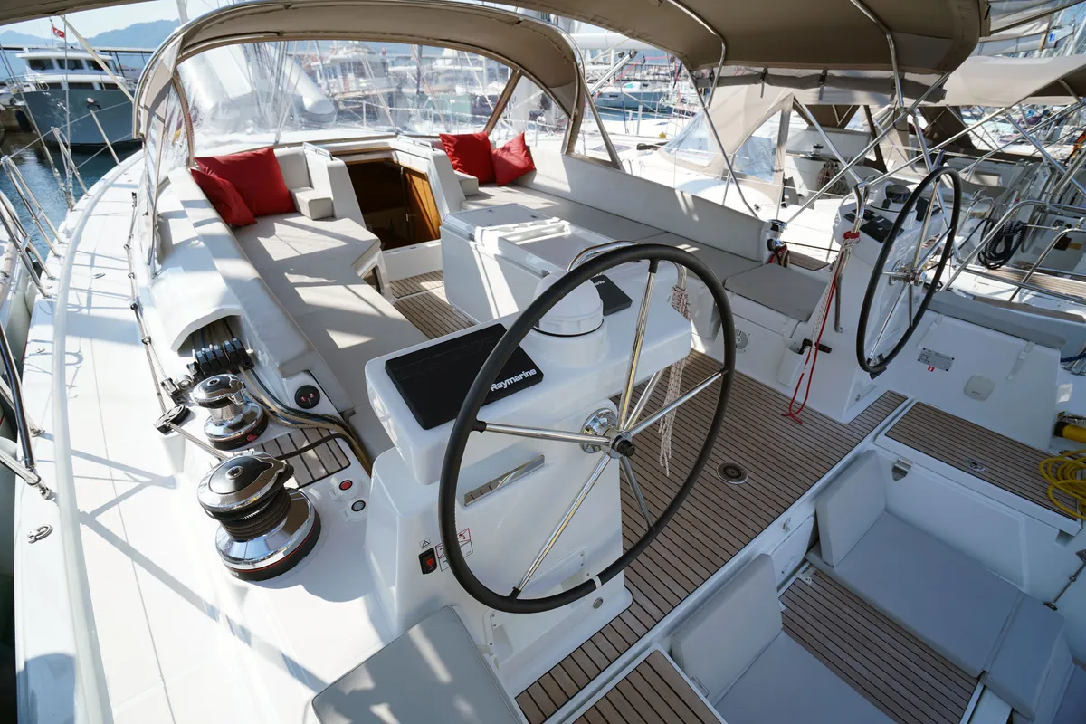 Cockpit of Cappuccino Due, a Jeanneau 54 sailboat at Marmaris, Turkey