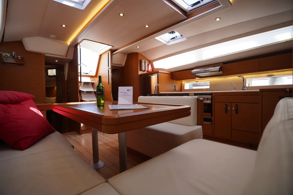 Salon of Cappuccino Due, a Jeanneau 54 sailboat at Marmaris, Turkey
