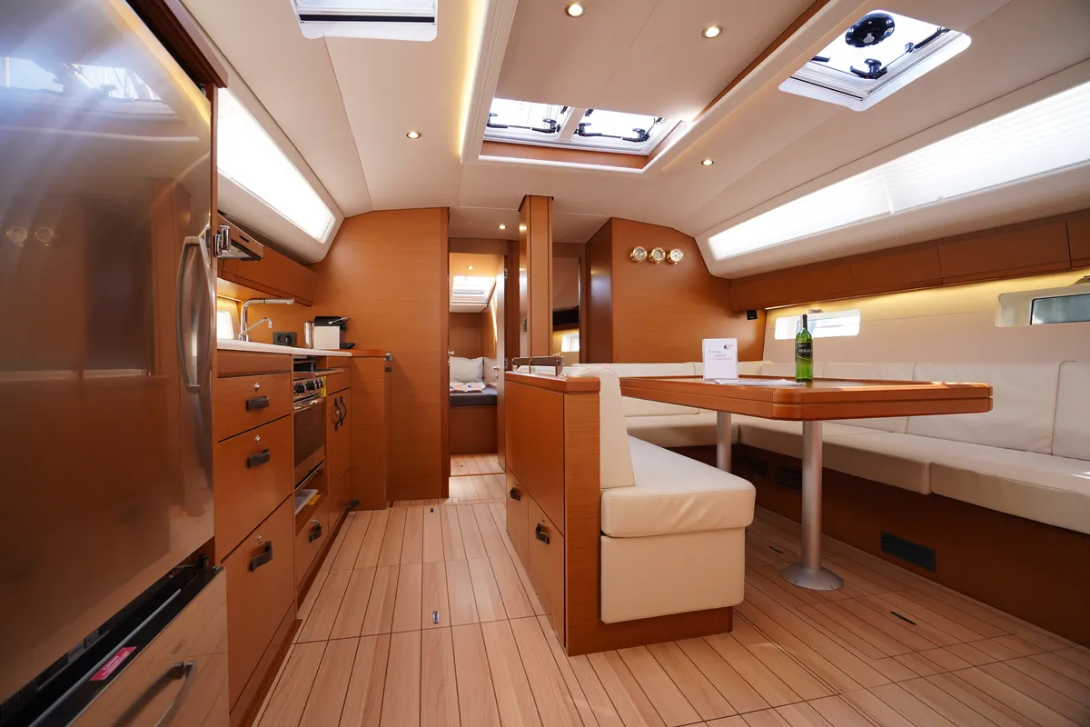 Salon of Cappuccino Due, a Jeanneau 54 sailboat at Marmaris, Turkey