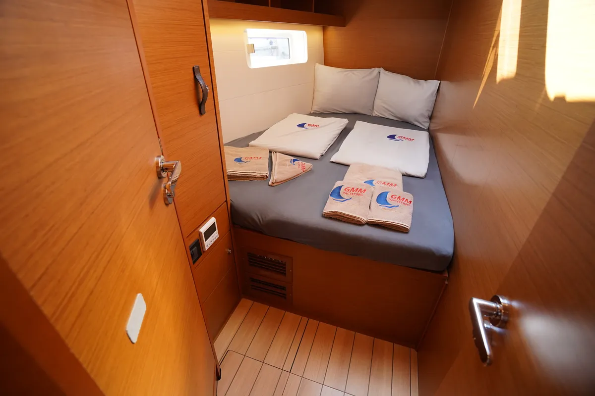 Cabin on Cappuccino Due, a Jeanneau 54 sailboat at Marmaris, Turkey