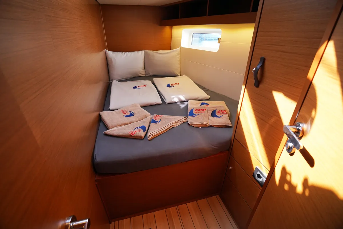 Cabin on Cappuccino Due, a Jeanneau 54 sailboat at Marmaris, Turkey