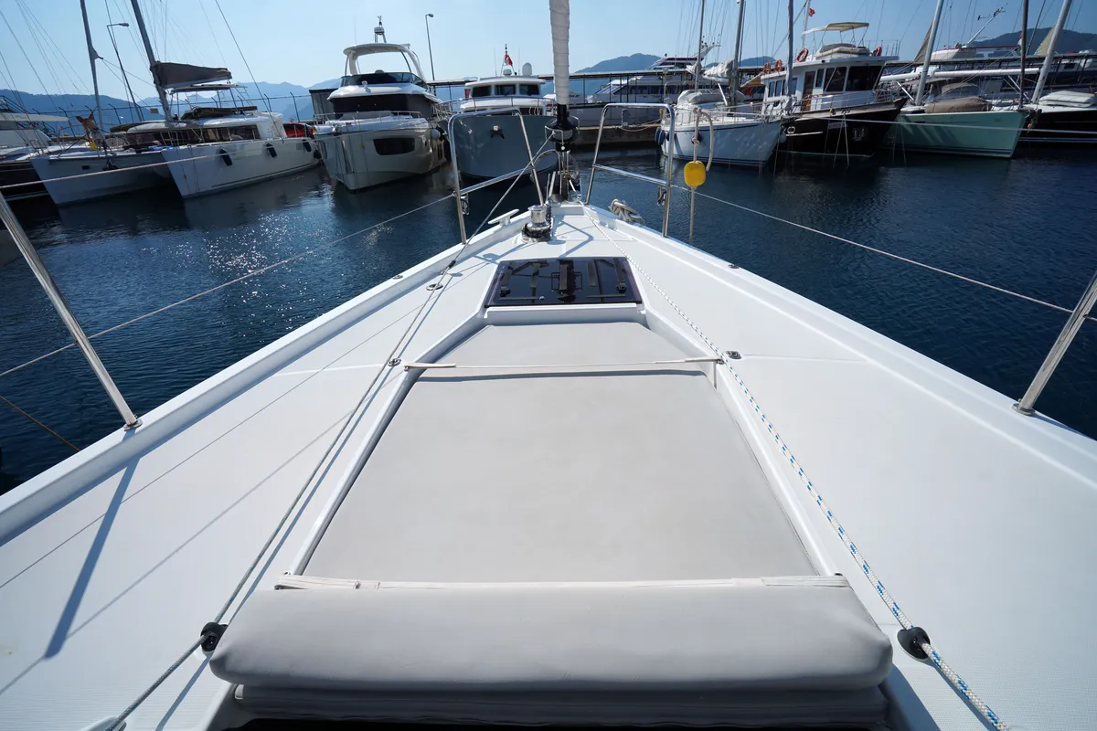 Deck of Cappuccino Due, a Jeanneau 54 sailboat at Marmaris, Turkey