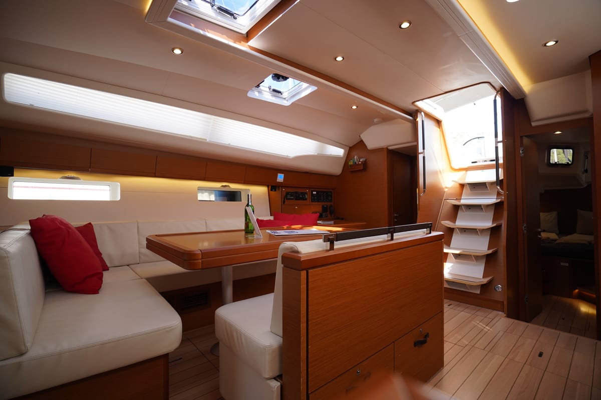 Salon of Cappuccino Due, a Jeanneau 54 sailboat at Marmaris, Turkey