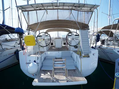 Cockpit of Cappuccino Due, a Jeanneau 54 sailboat at Marmaris, Turkey
