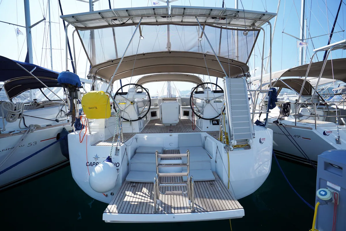 Cockpit of Cappuccino Due, a Jeanneau 54 sailboat at Marmaris, Turkey