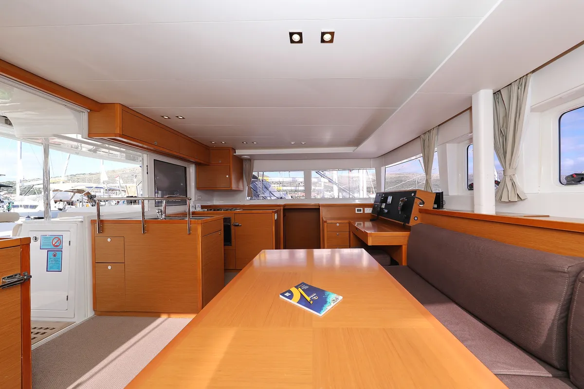 Salon of Dorka V, a Lagoon 450 catamaran at Grad Vodice, Croatia