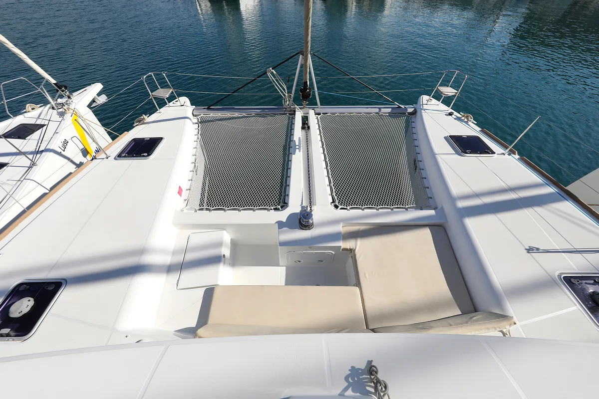 Deck of Dorka V, a Lagoon 450 catamaran at Grad Vodice, Croatia