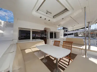 Deck of Dorka V, a Lagoon 450 catamaran at Grad Vodice, Croatia
