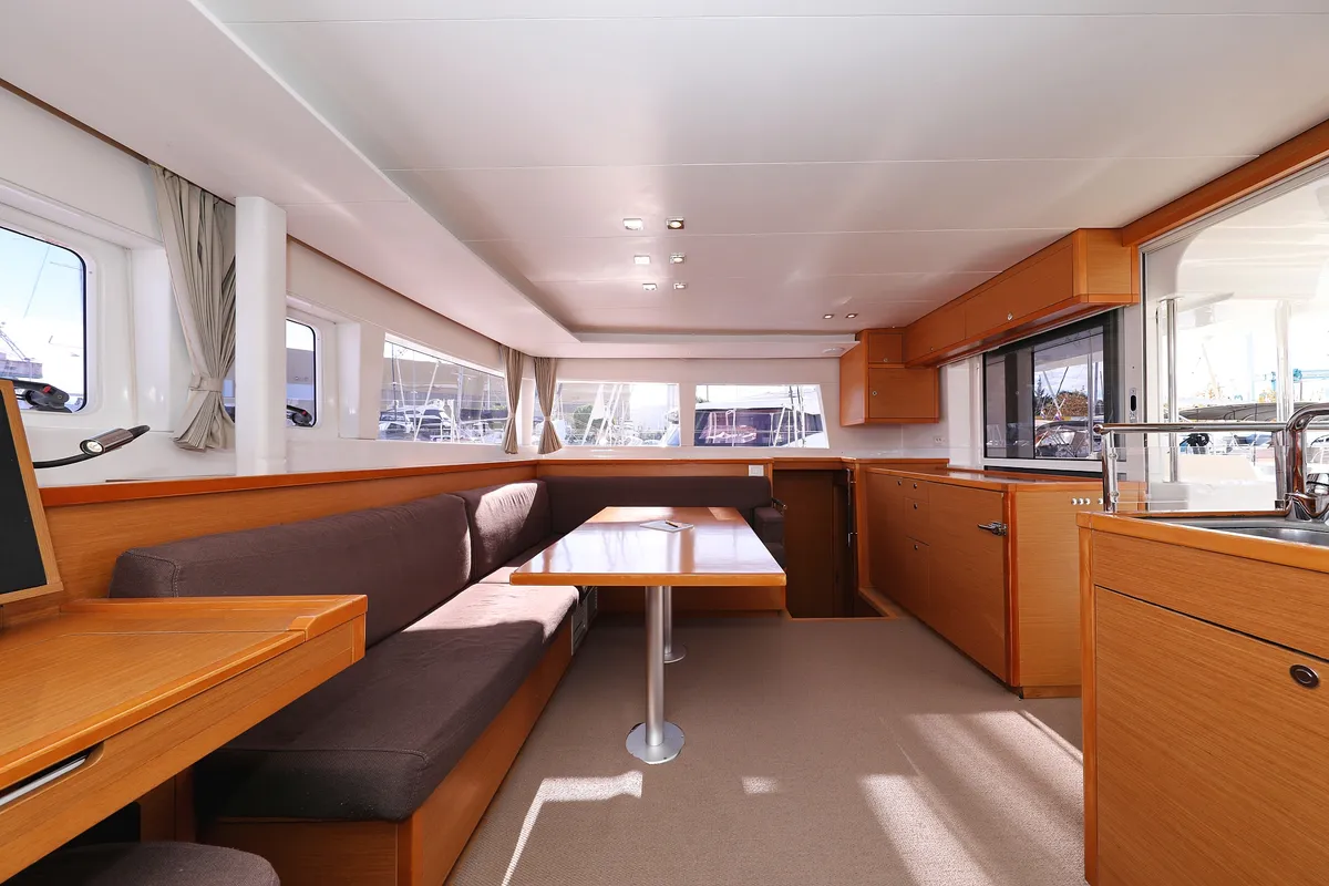 Salon of Dorka V, a Lagoon 450 catamaran at Grad Vodice, Croatia