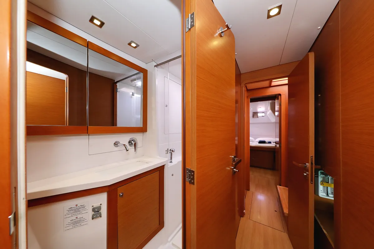 Salon of Dorka V, a Lagoon 450 catamaran at Grad Vodice, Croatia