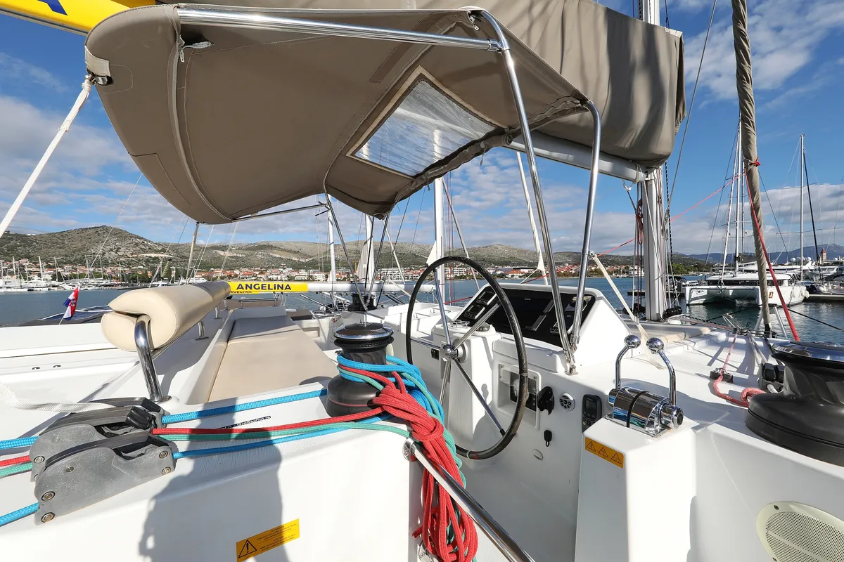 Cockpit of Dorka V, a Lagoon 450 catamaran at Grad Vodice, Croatia