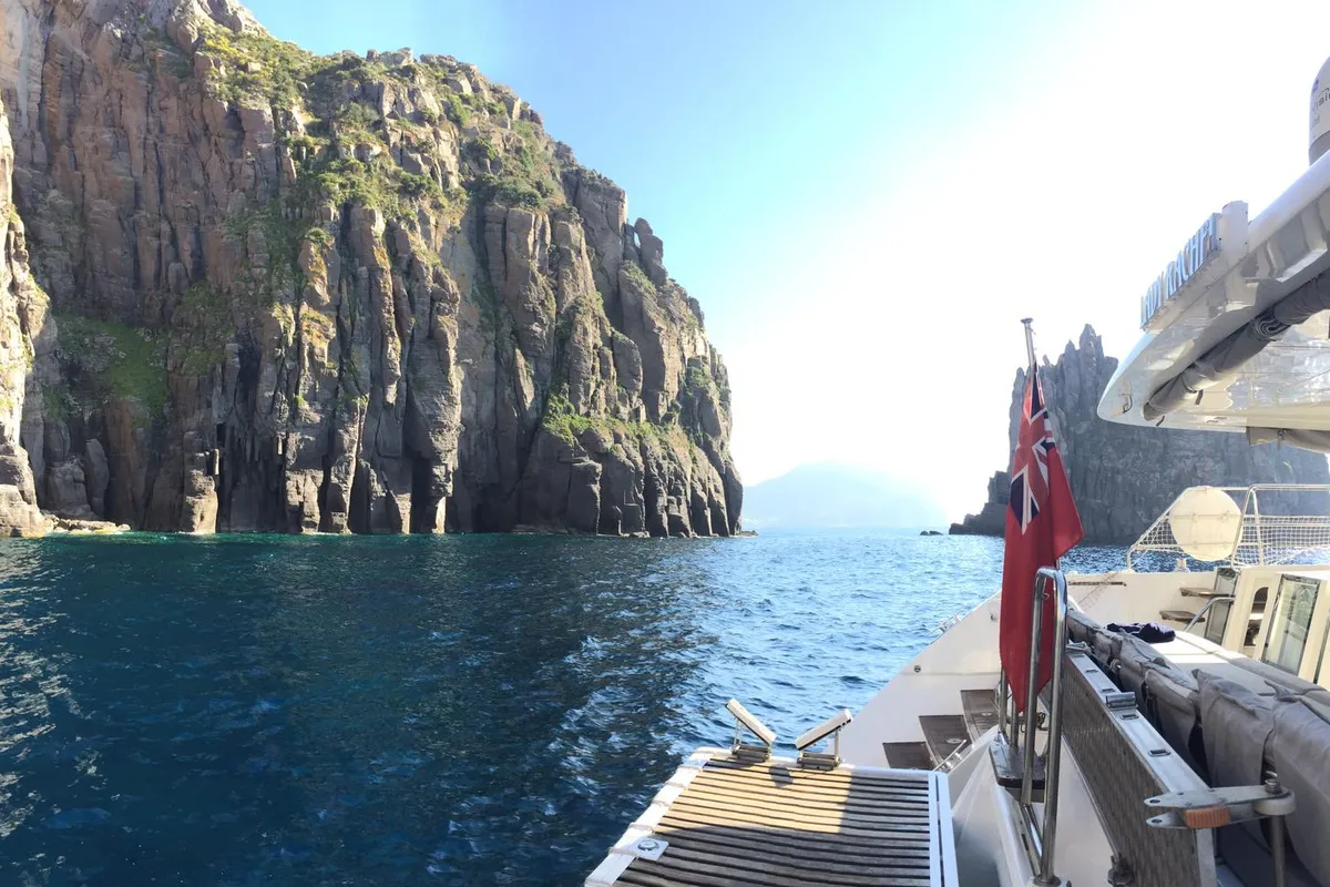Deck of Lady Rachel, a Lagoon 620 catamaran at Procida, Italy
