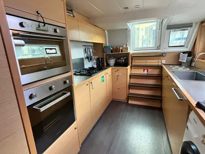 Galley of Lady Rachel, a Lagoon 620 catamaran at Procida, Italy