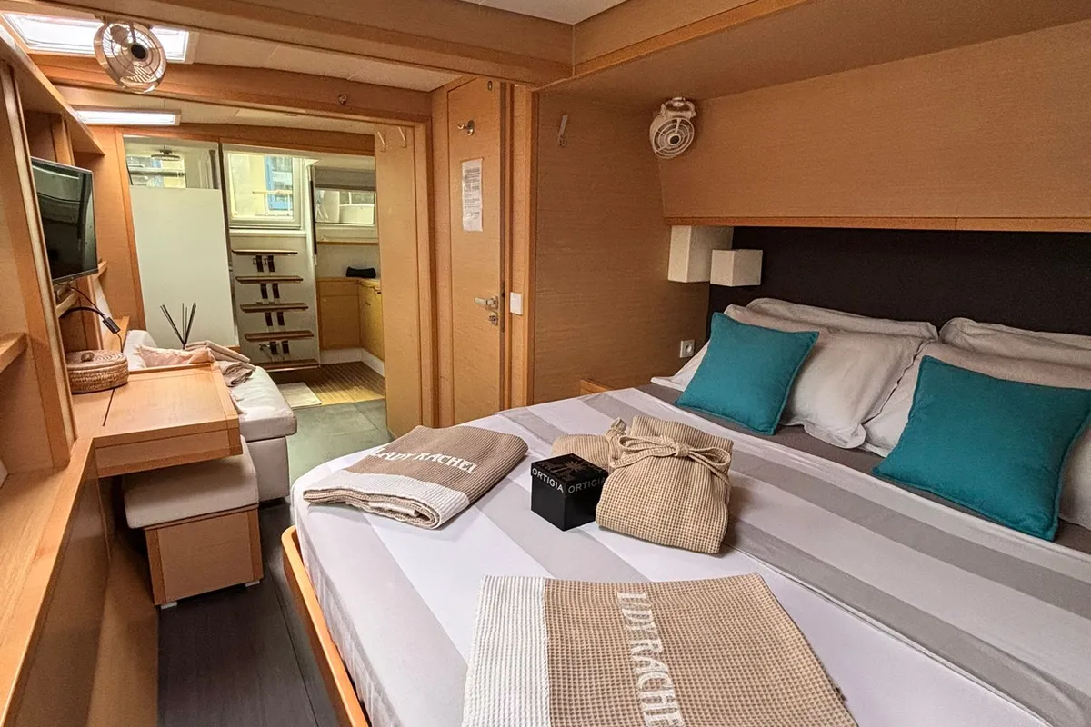 Cabin on Lady Rachel, a Lagoon 620 catamaran at Procida, Italy