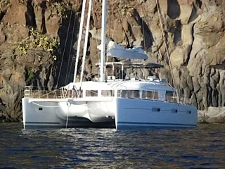 Exterior view of Lady Rachel, a Lagoon 620 catamaran at Procida, Italy