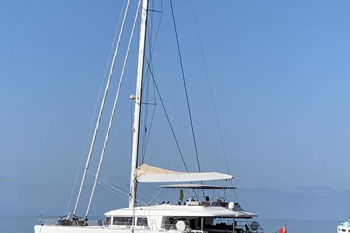 Exterior view of Lady Rachel, a Lagoon 620 catamaran at Procida, Italy