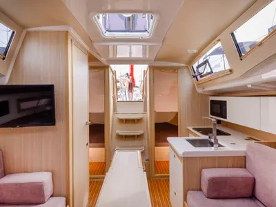 Galley of Wyspa Heleny, a Northman Maxus 34 sailboat at Sztynort, Poland