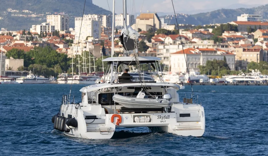 Exterior view of Skyfall, a Lagoon 46 catamaran at Split, Croatia