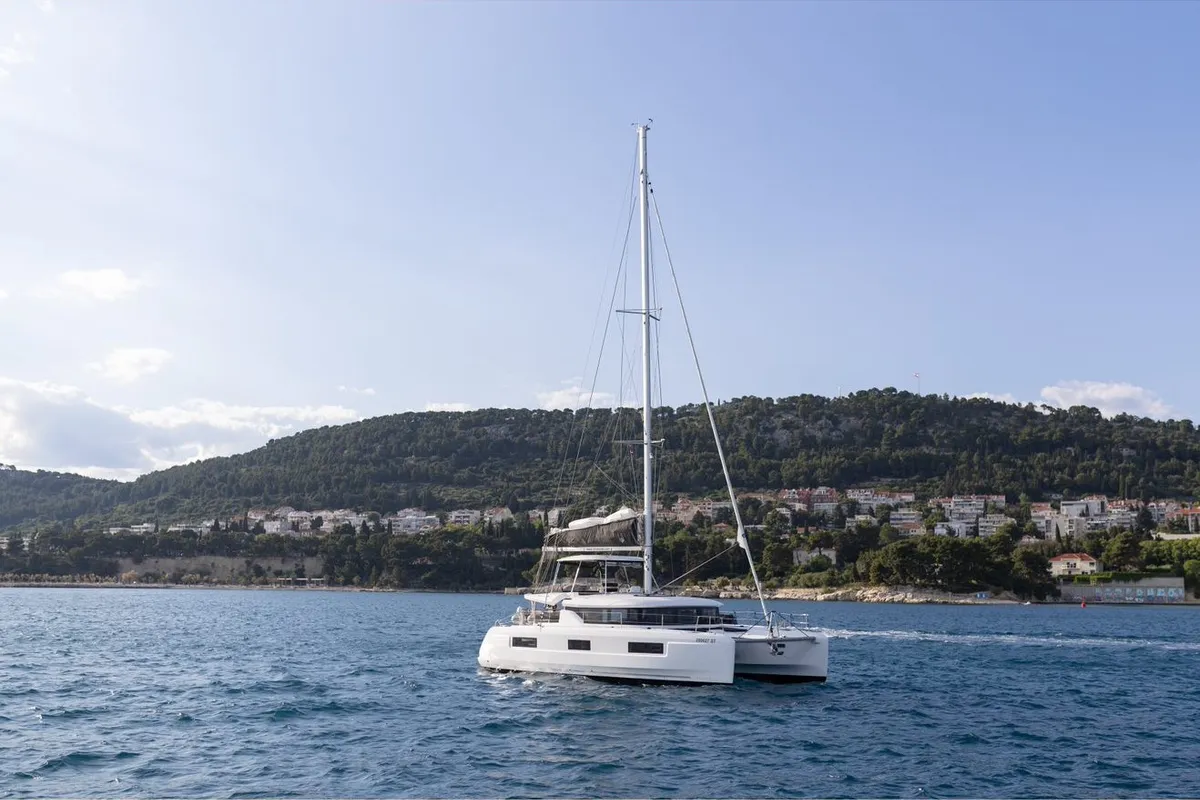 Exterior view of Skyfall, a Lagoon 46 catamaran at Split, Croatia