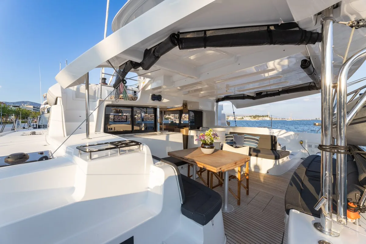 Deck of Skyfall, a Lagoon 46 catamaran at Split, Croatia