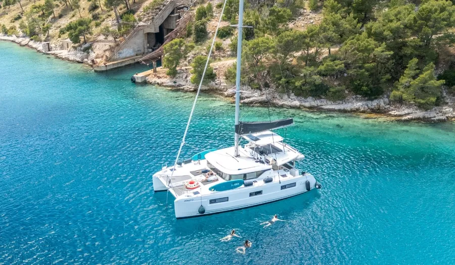 Exterior view of Skyfall, a Lagoon 46 catamaran at Split, Croatia