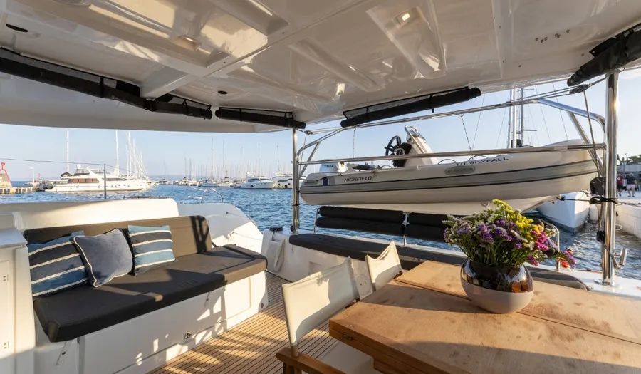 Deck of Skyfall, a Lagoon 46 catamaran at Split, Croatia