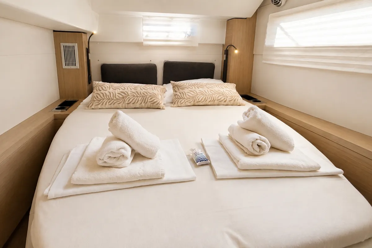 Cabin on Skyfall, a Lagoon 46 catamaran at Split, Croatia