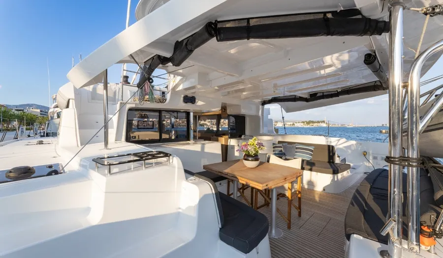 Deck of Skyfall, a Lagoon 46 catamaran at Split, Croatia