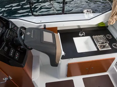 Galley of Merry Fisher 795, a Jeanneau Merry Fisher 795 motorboat at Grad Trogir, Croatia