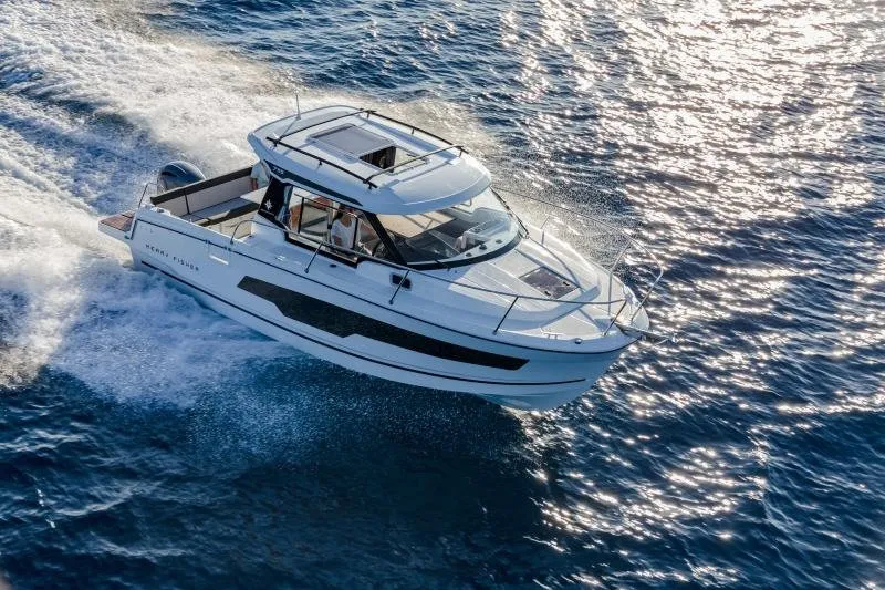Exterior view of Merry Fisher 795, a Jeanneau Merry Fisher 795 motorboat at Grad Trogir, Croatia