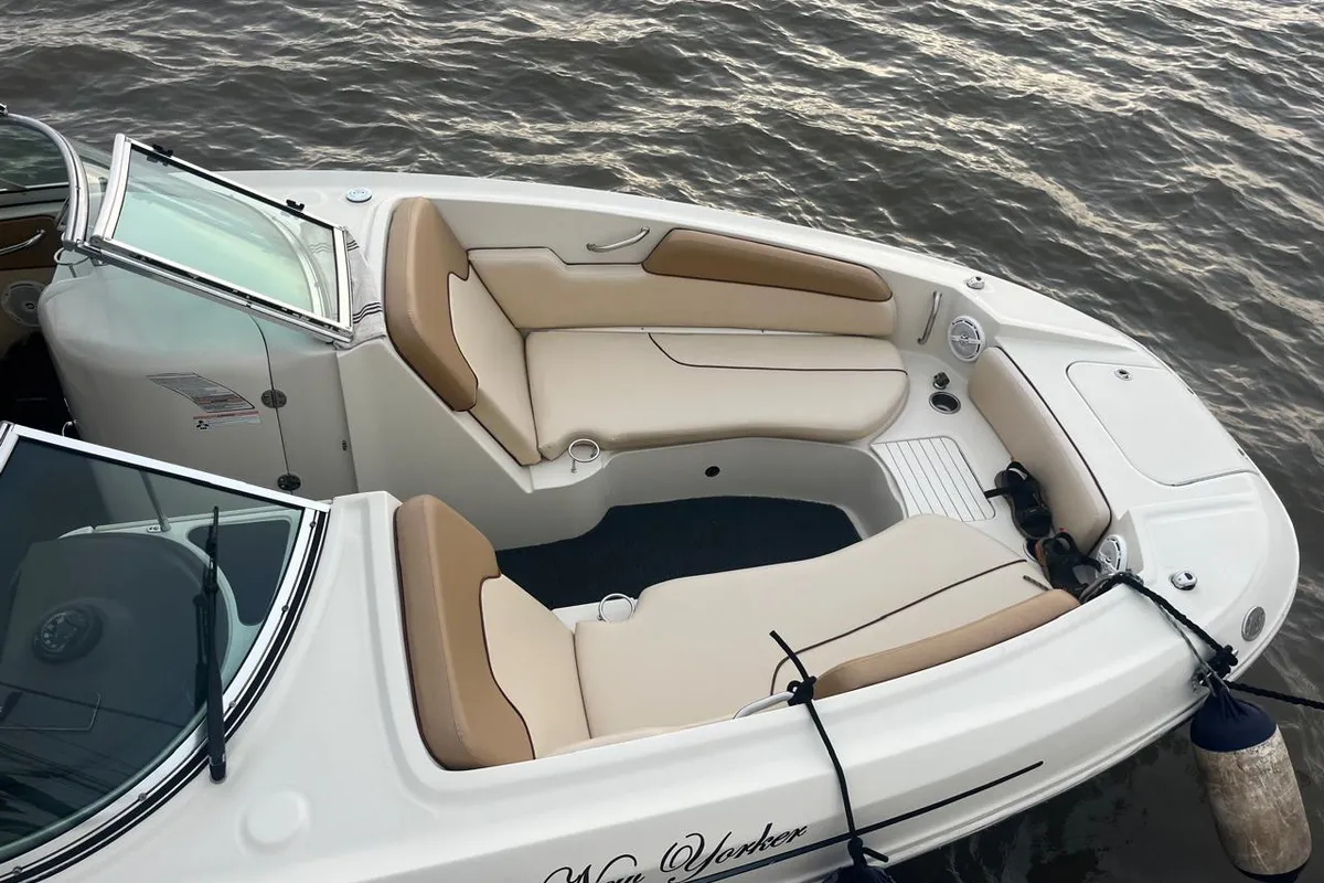 Deck of New Yorker, a Sea Ray SDX 290 motorboat at Mumbai Harbour, India