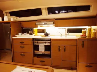 Galley of Pelagic Sail, a Jeanneau 54 sailboat at Ellomenos, Greece