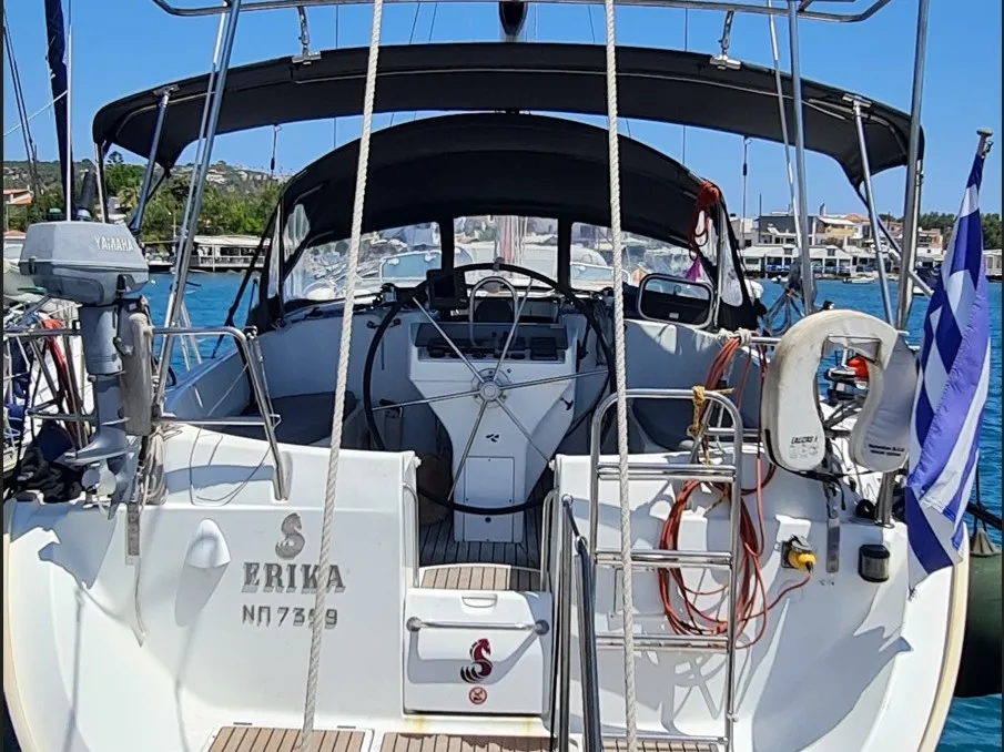 Cockpit of Erika, a Beneteau Oceanis 411 sailboat at Volos Municipality, Greece