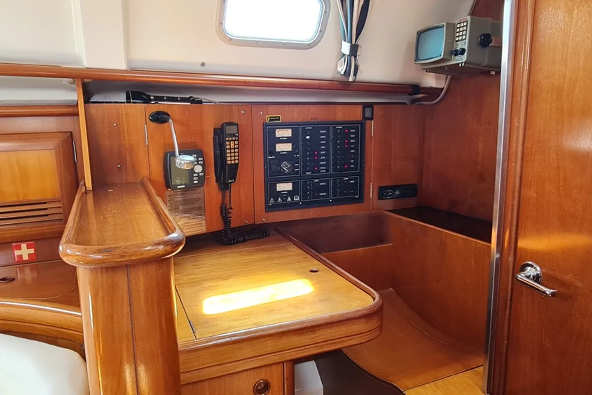 Cockpit of Erika, a Beneteau Oceanis 411 sailboat at Volos Municipality, Greece