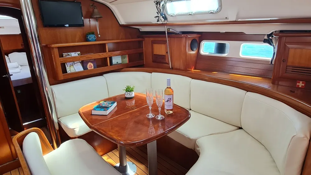 Salon of Erika, a Beneteau Oceanis 411 sailboat at Volos Municipality, Greece