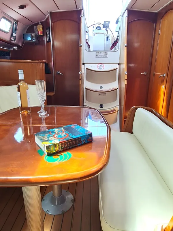 Salon of Erika, a Beneteau Oceanis 411 sailboat at Volos Municipality, Greece