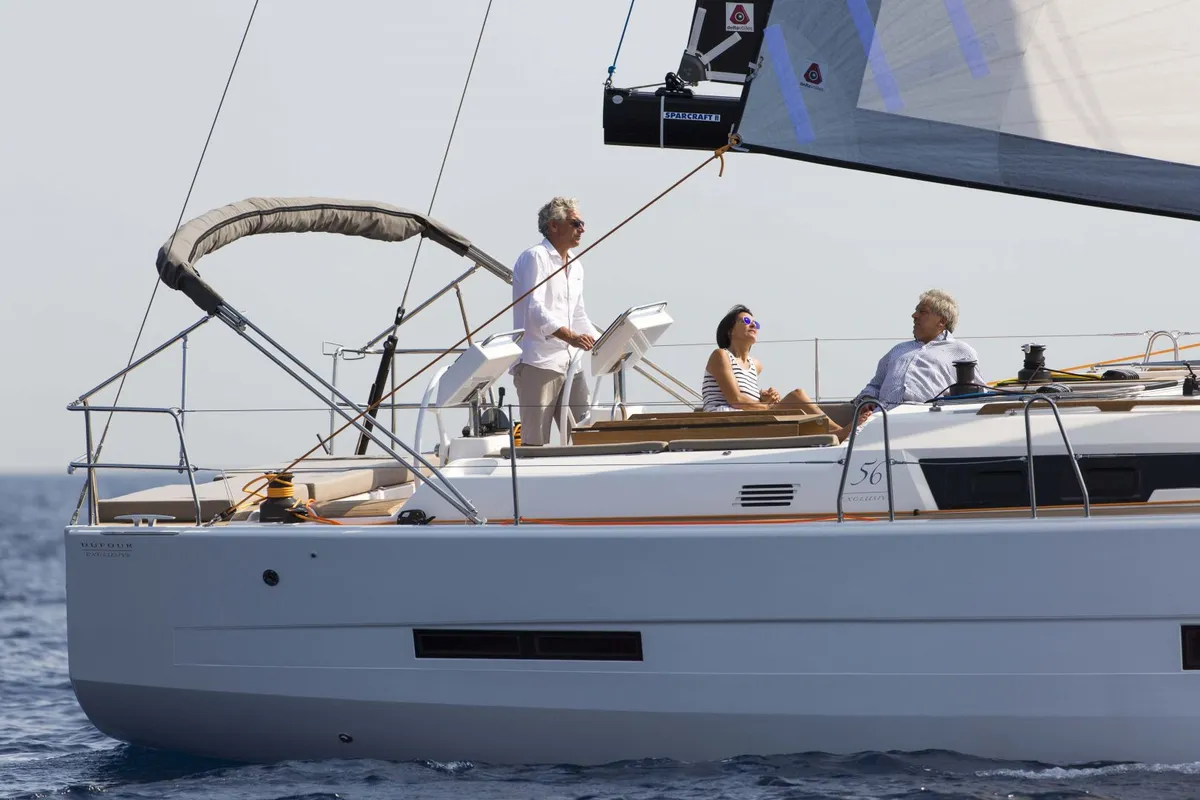 Cockpit of INVICTUS, a Dufour 56 Exclusive sailboat at Capo d'Orlando, Italy