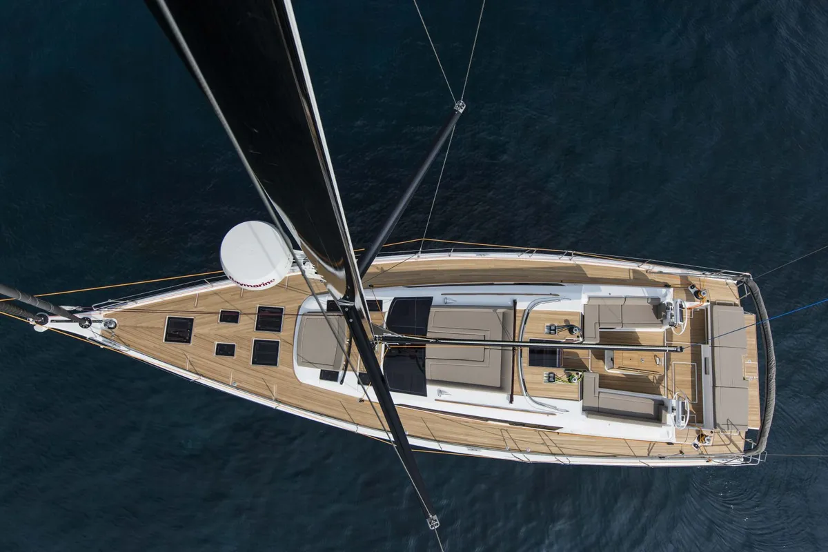 Deck of INVICTUS, a Dufour 56 Exclusive sailboat at Capo d'Orlando, Italy