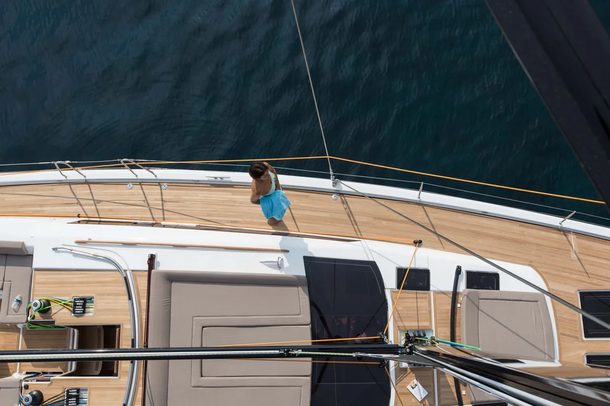 Deck of INVICTUS, a Dufour 56 Exclusive sailboat at Capo d'Orlando, Italy