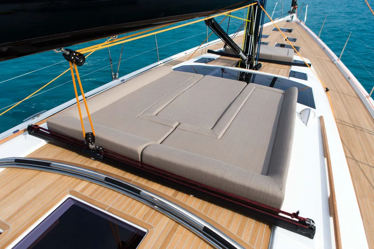 Deck of INVICTUS, a Dufour 56 Exclusive sailboat at Capo d'Orlando, Italy
