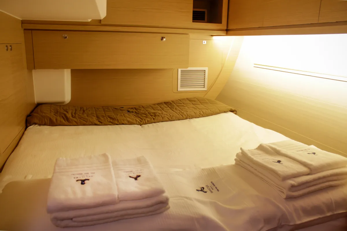 Cabin on INVICTUS, a Dufour 56 Exclusive sailboat at Capo d'Orlando, Italy